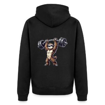 Faultier Hantel Fitness Workout Stark - Unisex Premium Bio Zip Hoodie - Schwarz - Hinten - Nico (187cm)