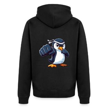 Cooler Cartoon Pinguin Karate Martial Arts - Unisex Premium Bio Zip Hoodie - Schwarz - Hinten - Nico (187cm)