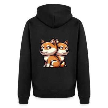 Süßer Shiba Inu Cartoon Lustiger Skeptischer Blick - Unisex Premium Bio Zip Hoodie - Schwarz - Hinten - Nico (187cm)