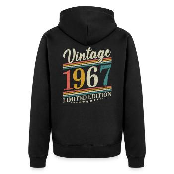 Né en 1967 Année de naissance Retro Vintage Anniversaire - Veste à capuche bio Premium Unisexe - noir - Dos - Nico (187cm)
