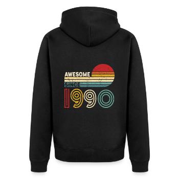 1990 Geschenk Geburtstag Jahrgang Spruch - Unisex Premium Bio Zip Hoodie - Schwarz - Hinten - Nico (187cm)