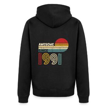 1991 Geschenk Geburtstag Jahrgang Spruch - Unisex Premium Bio Zip Hoodie - Schwarz - Hinten - Nico (187cm)