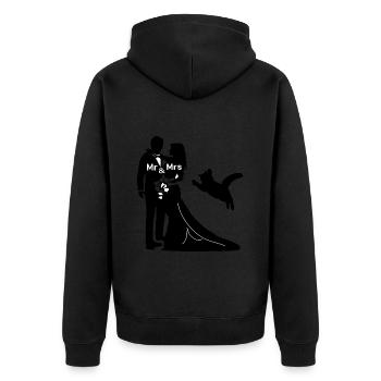 Brautpaar mit wilder Katze auf Hochzeit - Unisex Premium Bio Zip Hoodie - Schwarz - Hinten - Nico (187cm)