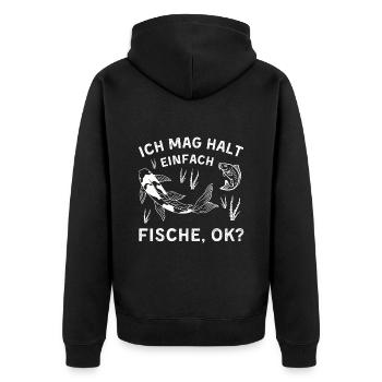 Fisch Angler Fischmotiv Spruch - Unisex Premium Bio Zip Hoodie - Schwarz - Hinten - Nico (187cm)