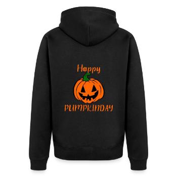 Happy PUMPKINDAY Kürbis Halloween feiern - Unisex Premium Bio Zip Hoodie - Schwarz - Hinten - Nico (187cm)