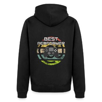 BEST PERFORMER @ Controller Gaming Videospiele - Unisex Premium Bio Zip Hoodie - Schwarz - Hinten - Nico (187cm)