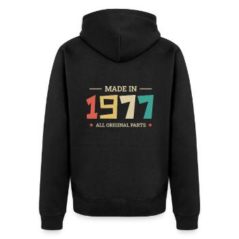 Legendär seit 1977 Original 1977 - Unisex Premium Bio Zip Hoodie - Schwarz - Hinten - Nico (187cm)