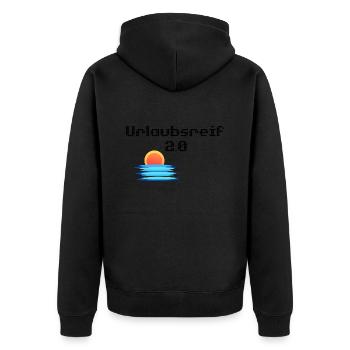 Urlaubsmotiv mit Sonne und Meer, Urlaubsreif 2.0 - Unisex Premium Bio Zip Hoodie - Schwarz - Hinten - Nico (187cm)