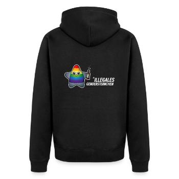 Illegales Gendersternchen? Too cute to be sued! - Unisex Premium Bio Zip Hoodie - Schwarz - Hinten - Nico (187cm)