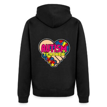 Autism Teacher Heart - Unisex Premium Organic Zip Hoodie - black - Back - Nico (187cm)