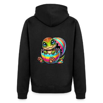 Süßer Dino schlüpft aus buntem Osterei - Unisex Premium Bio Zip Hoodie - Schwarz - Hinten - Nico (187cm)