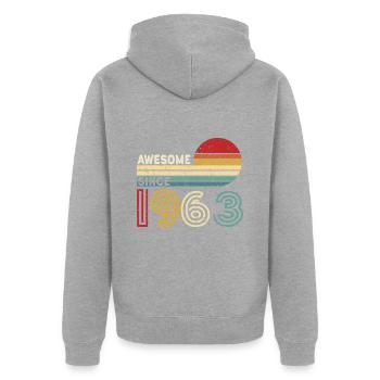 1963 Geschenk Geburtstag Jahrgang Spruch - Unisex Premium Bio Zip Hoodie - Grau meliert - Hinten - Nico (187cm)