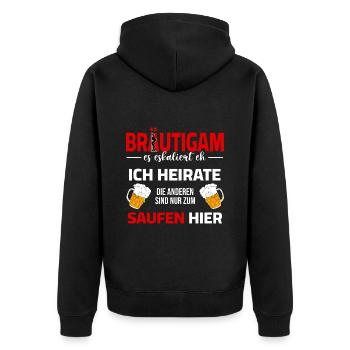 Team groom - it escalates, booze, he gets married - Unisex Premium Organic Zip Hoodie - black - Back - Nico (187cm)