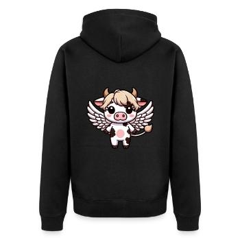 Süße Chibi Kuh Engel Cartoon Flügel - Unisex Premium Bio Zip Hoodie - Schwarz - Hinten - Nico (187cm)