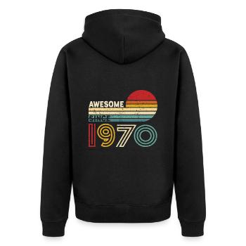 1970 Geschenk Geburtstag Jahrgang Spruch - Unisex Premium Bio Zip Hoodie - Schwarz - Hinten - Nico (187cm)