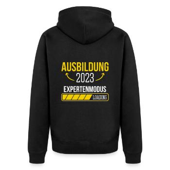 Azubi Geschenk Ausbildung 2023 Lehrling Spruch - Unisex Premium Bio Zip Hoodie - Schwarz - Hinten - Nico (187cm)