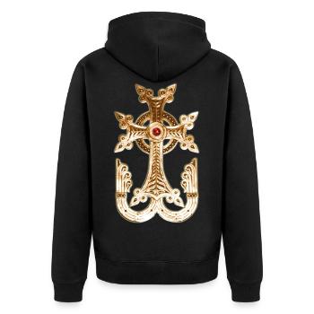 Arménien Croix / Arménien Croix d'Or métallique - Veste à capuche bio Premium Unisexe - noir - Dos - Nico (187cm)
