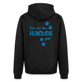 Der mit den Hunden geht - Unisex Premium Bio Zip Hoodie - Schwarz - Hinten - Nico (187cm)
