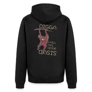 DIGGA CHILL MAL DEINE BASIS - Unisex Premium Bio Zip Hoodie - Schwarz - Hinten - Nico (187cm)