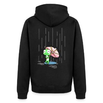 Happy Frog with a Pink Party Umbrella in the Rain - Unisex Premium Organic Zip Hoodie - black - Back - Nico (187cm)