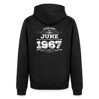 Established in June 1967 - Unisex Premium Organic Zip Hoodie - black - Back - Nico (187cm)