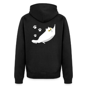 Chubby white cat stretching - Unisex Premium Organic Zip Hoodie - black - Back - Nico (187cm)