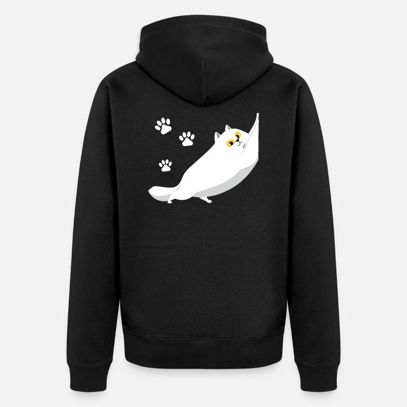 Chat blanc potelé qui s'étend - Veste à capuche bio Premium Unisexe - noir