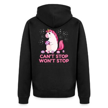 Can't Stop Won't Stop - Unisex Premium Bio Zip Hoodie - Schwarz - Hinten - Nico (187cm)