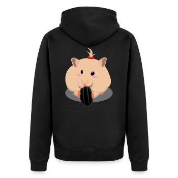 Cute light brown hamster eating - Unisex Premium Organic Zip Hoodie - black - Back - Nico (187cm)