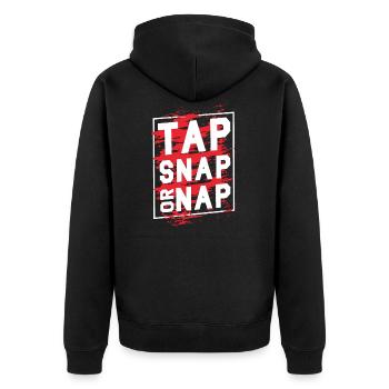 tap snap or nap - Unisex Premium Bio Zip Hoodie - Schwarz - Hinten - Nico (187cm)