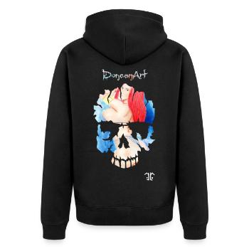 Skull-Logo reds - Unisex Premium Bio Zip Hoodie - Schwarz - Hinten - Nico (187cm)