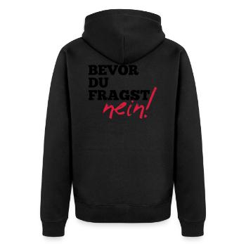 Avant de demander. Non! - Cadeau drôle de dictons - Veste à capuche bio Premium Unisexe - noir - Dos - Nico (187cm)