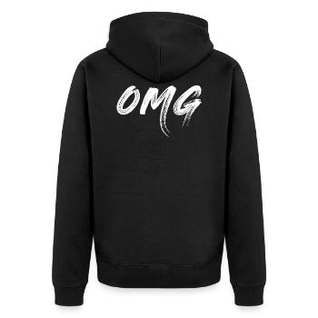 OMG, white - Unisex Premium Organic Zip Hoodie - black - Back - Nico (187cm)