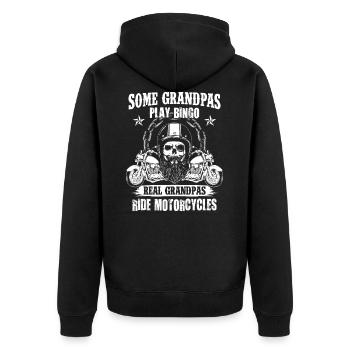 Motocyclettes Real Grandpas Ride - Moto grand-père - Veste à capuche bio Premium Unisexe - noir - Dos - Nico (187cm)