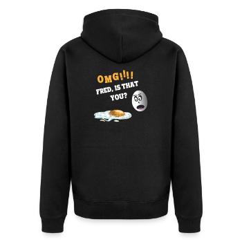 Funny Food Design - Spiegelei - Rührei - Unisex Premium Bio Zip Hoodie - Schwarz - Hinten - Nico (187cm)