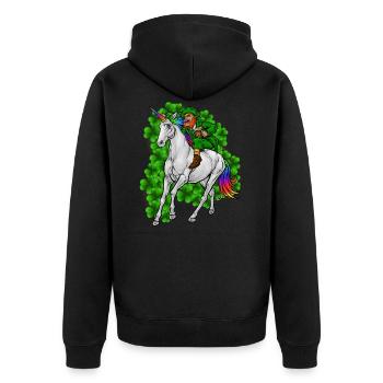 Leprechaun Reitet Einhorn Happy St. Patrick's Day - Unisex Premium Bio Zip Hoodie - Schwarz - Hinten - Nico (187cm)