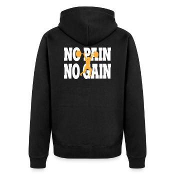 No Pain No Gain - Fitness Gym - Unisex Premium Bio Zip Hoodie - Schwarz - Hinten - Nico (187cm)