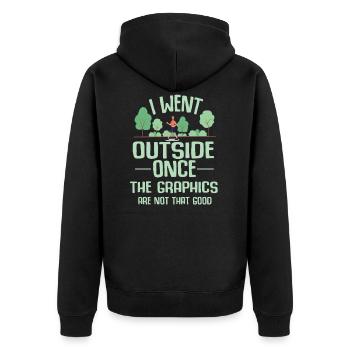 Gamer Draußen Grafik Pause Auflösung Witz Geschenk - Unisex Premium Bio Zip Hoodie - Schwarz - Hinten - Nico (187cm)