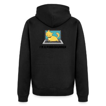 Katze Programmierer Fell Computer Nerd Geschenk - Unisex Premium Bio Zip Hoodie - Schwarz - Hinten - Nico (187cm)