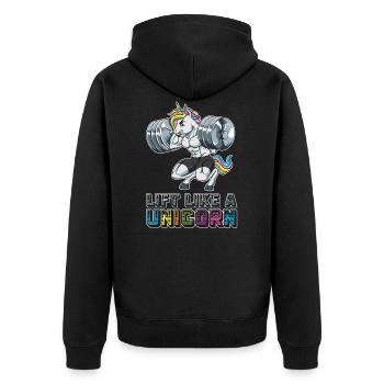 Lift Like A Unicorn | Fitness Weightlifting Muscle - Unisex Premium Organic Zip Hoodie - black - Back - Nico (187cm)