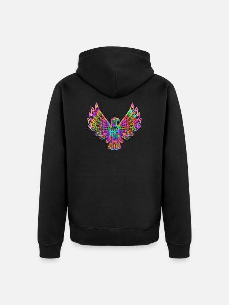 Psychedelischer Ureinwohner-Vogel - geistiges Geschenk - Unisex Premium Bio Zip Hoodie - Schwarz