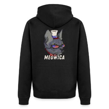Meowica Merica Sphynx - Patriotic American Cat Pun - Unisex Premium Organic Zip Hoodie - black - Back - Nico (187cm)