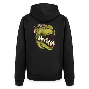 Merica T Rex - Patriotischer amerikanischer Trex-Dinosaurier - Unisex Premium Bio Zip Hoodie - Schwarz - Hinten - Nico (187cm)