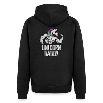 Unicorn Daddy - Funny Fitness Gym Rainbow Dad Gift - Unisex Premium Organic Zip Hoodie - black - Back - Nico (187cm)