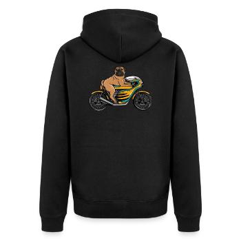 Pug Riding Motorcycle - Funny Cute Dog Biker - Unisex Premium Organic Zip Hoodie - black - Back - Nico (187cm)