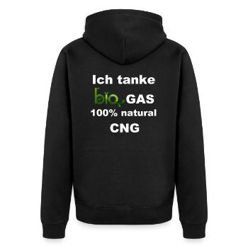 Ich tanke Bio Gas 100% natural CNG - Unisex Premium Bio Zip Hoodie - Schwarz - Hinten - Nico (187cm)