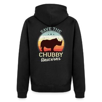 Nashorn Save The Chubby Unicorns Rhino Geschenk - Unisex Premium Bio Zip Hoodie - Schwarz - Hinten - Nico (187cm)