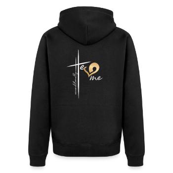 Christian Design - Il m'aime inconditionnellement - Veste à capuche bio Premium Unisexe - noir - Dos - Nico (187cm)