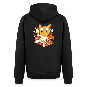 Karate Katze - Unisex Premium Bio Zip Hoodie - Schwarz - Hinten - Nico (187cm)