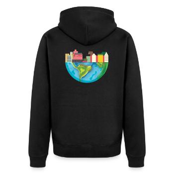 Erdkugel Stadt - Unisex Premium Bio Zip Hoodie - Schwarz - Hinten - Nico (187cm)